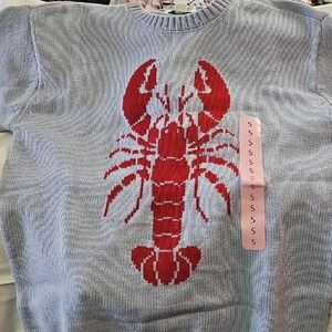 Mighty Fine Gray Sweater with Red Lobster Design